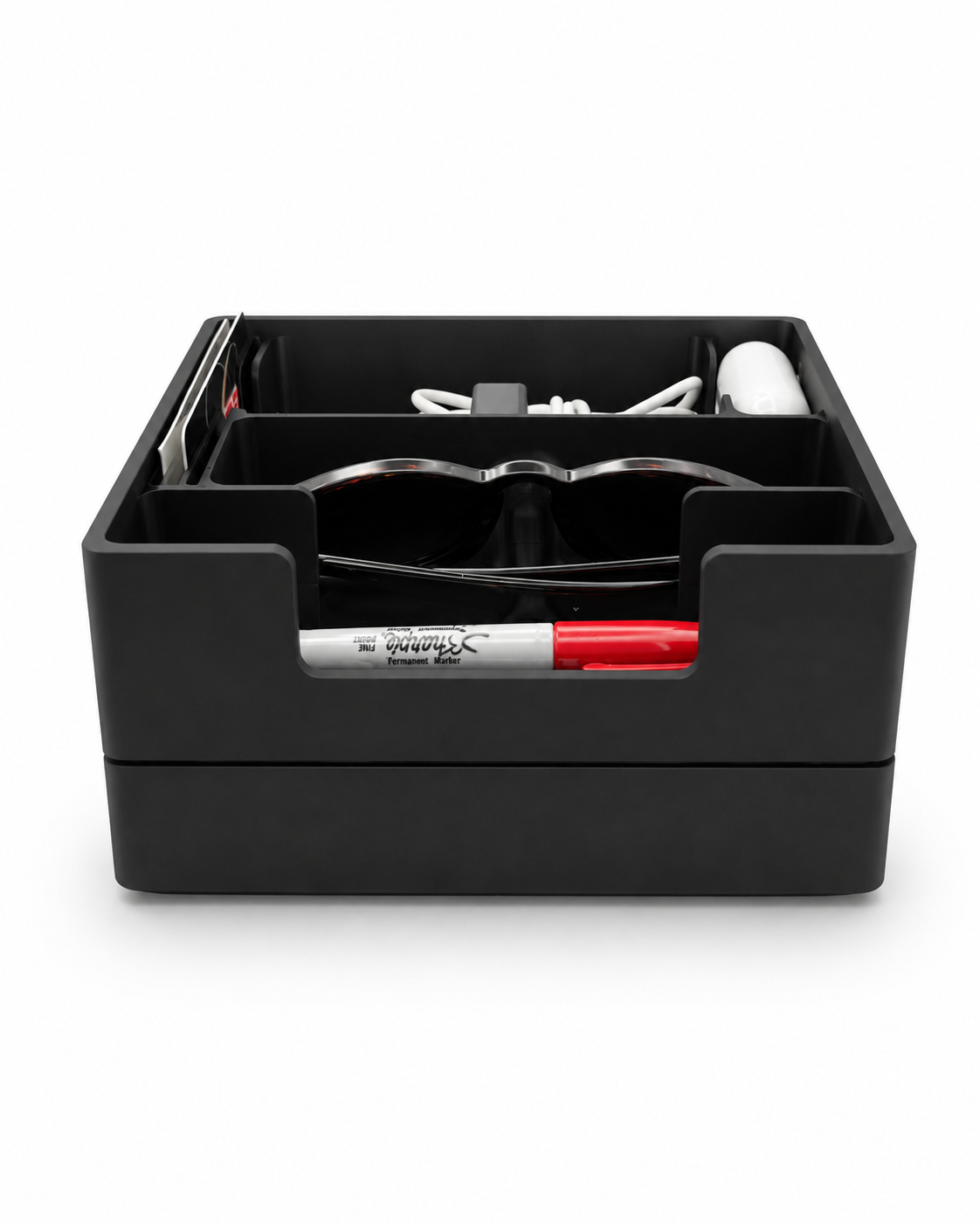 Console Cache Full Stack — The Daily tray stacked on top of The Vault tray, GMC Sierra center console organizer.
